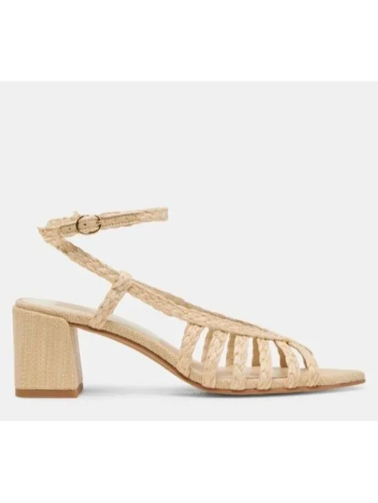 Dolce Vita Yasmin Raffia Sandals Size 8.5 Strappy Block Heel Natural Boho - Picture 3 of 15